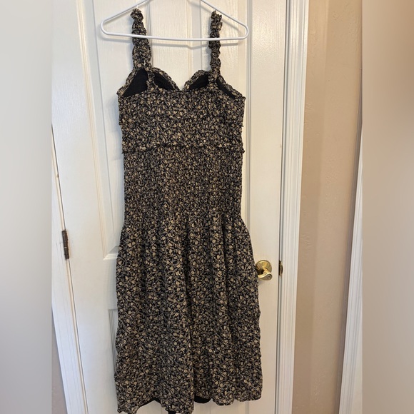 American Eagle Outfitters Black & Cream Midi Dress Ruffled 100% Cotton Women’s M - Picture 2 of 7